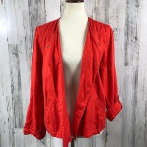 Chico’s 100% Linen Open Front Coral Basic Jacket Size 2 (L 10-12)